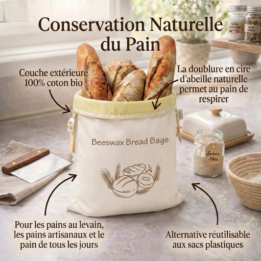 Sacs à pain premium 100% coton et cire d'abeille