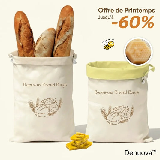 Denubag - Sacs à pain premium 100% coton et cire d'abeille