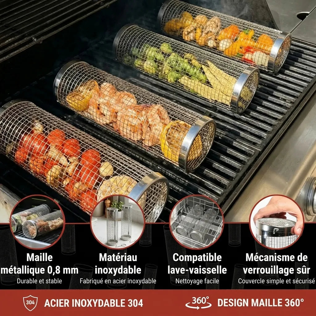 Panier de grill rotatif en inox
