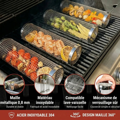 Panier de grill rotatif en inox
